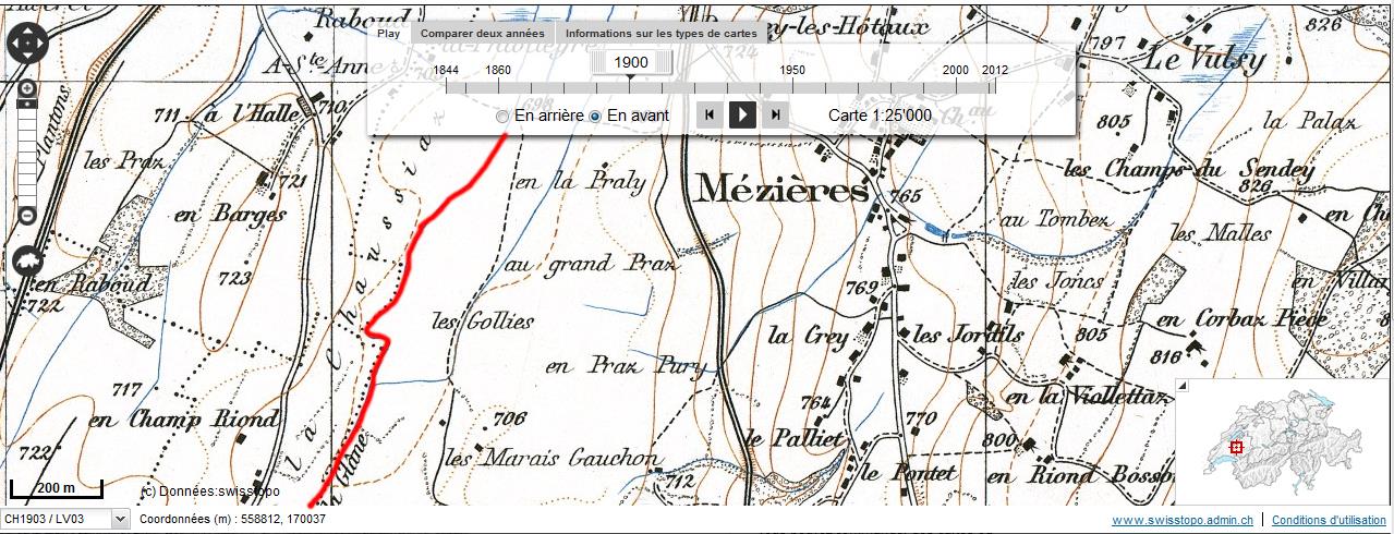 Figure 13 : Tronçon naturel de la Glâne en 1900